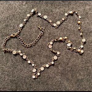 34” crystal and brass? metal necklace